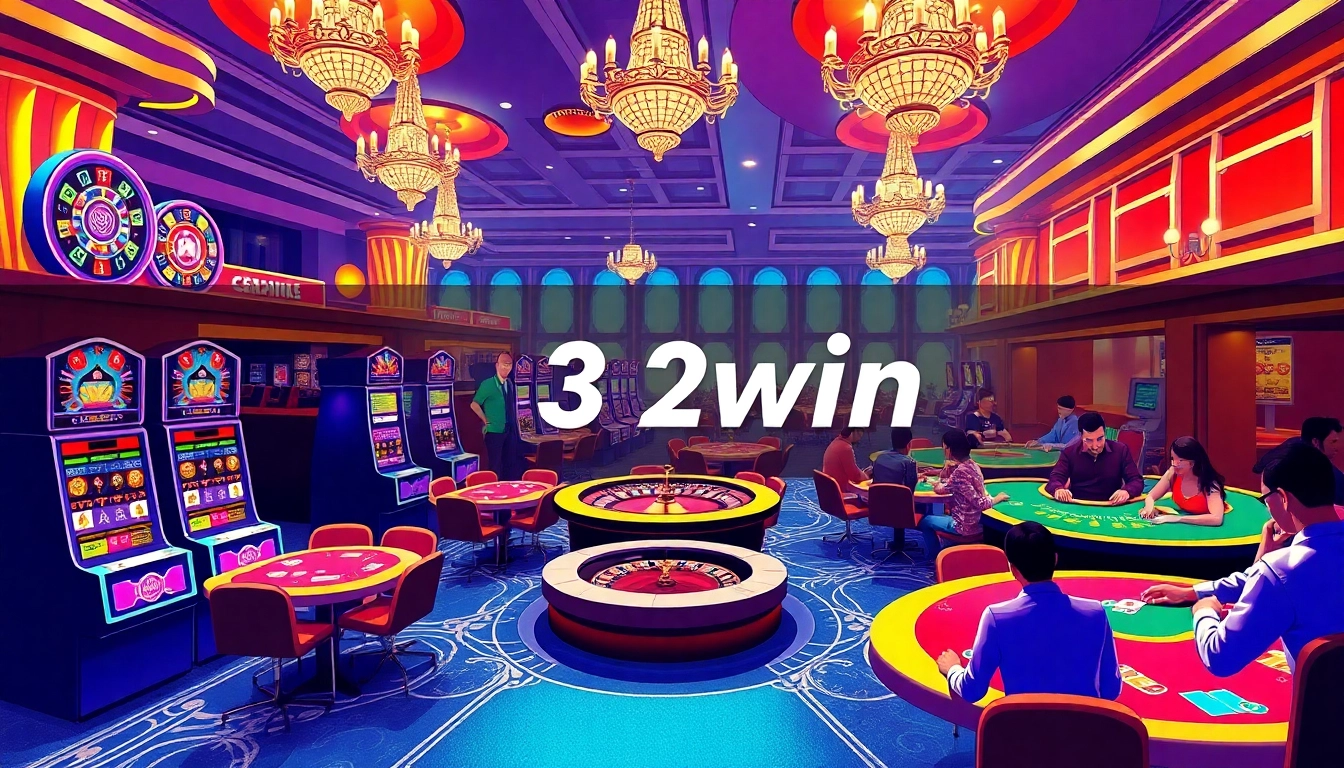 32win offers a vibrant casino experience with players at blackjack, roulette, and slots.
