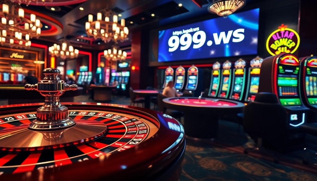 Experience the thrill of gambling at https://999bet.ws/ with players enjoying roulette and blackjack under dazzling casino lights.
