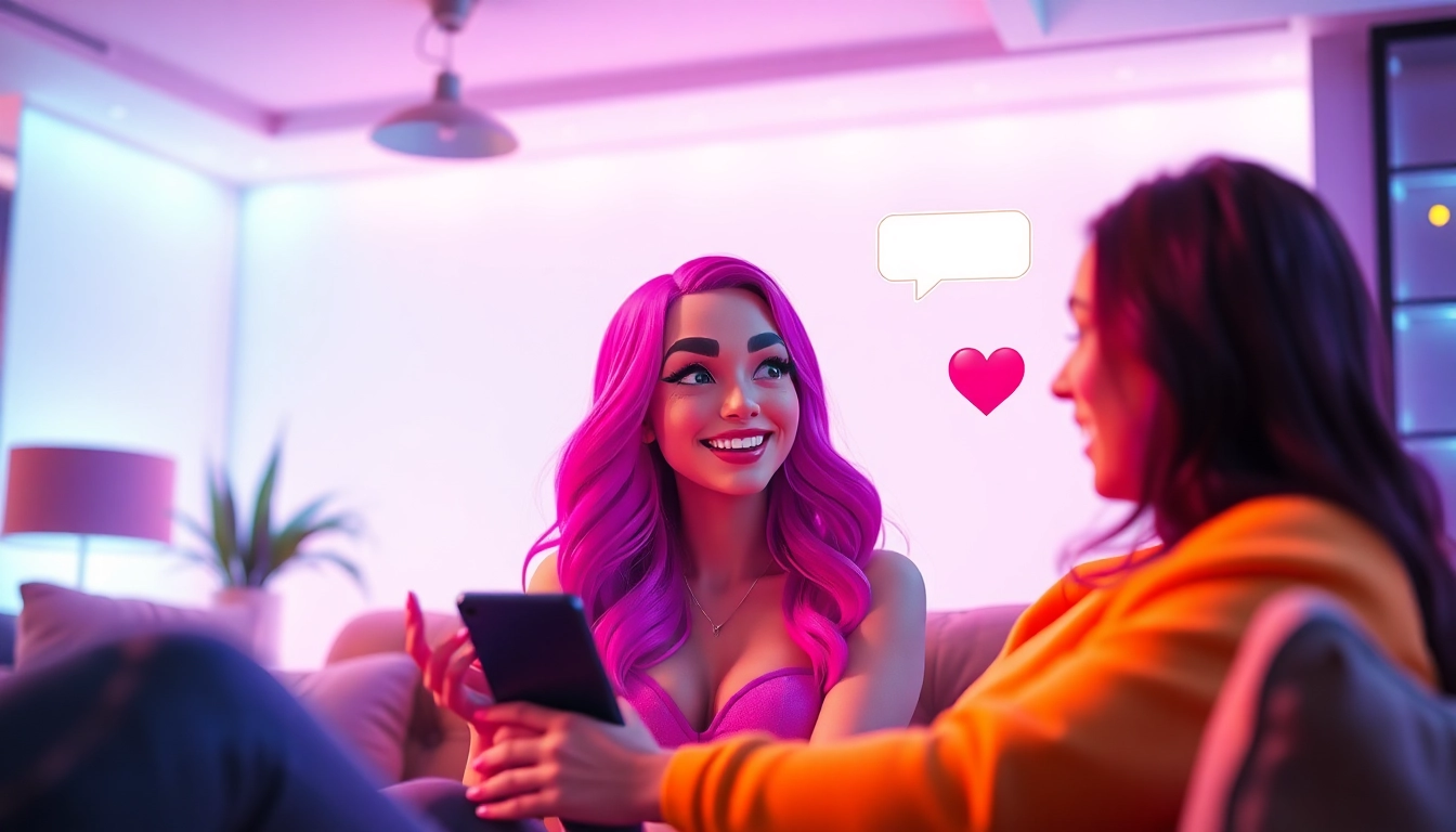 Sexting AI character engaging in playful conversations with user in a vibrant chat interface.