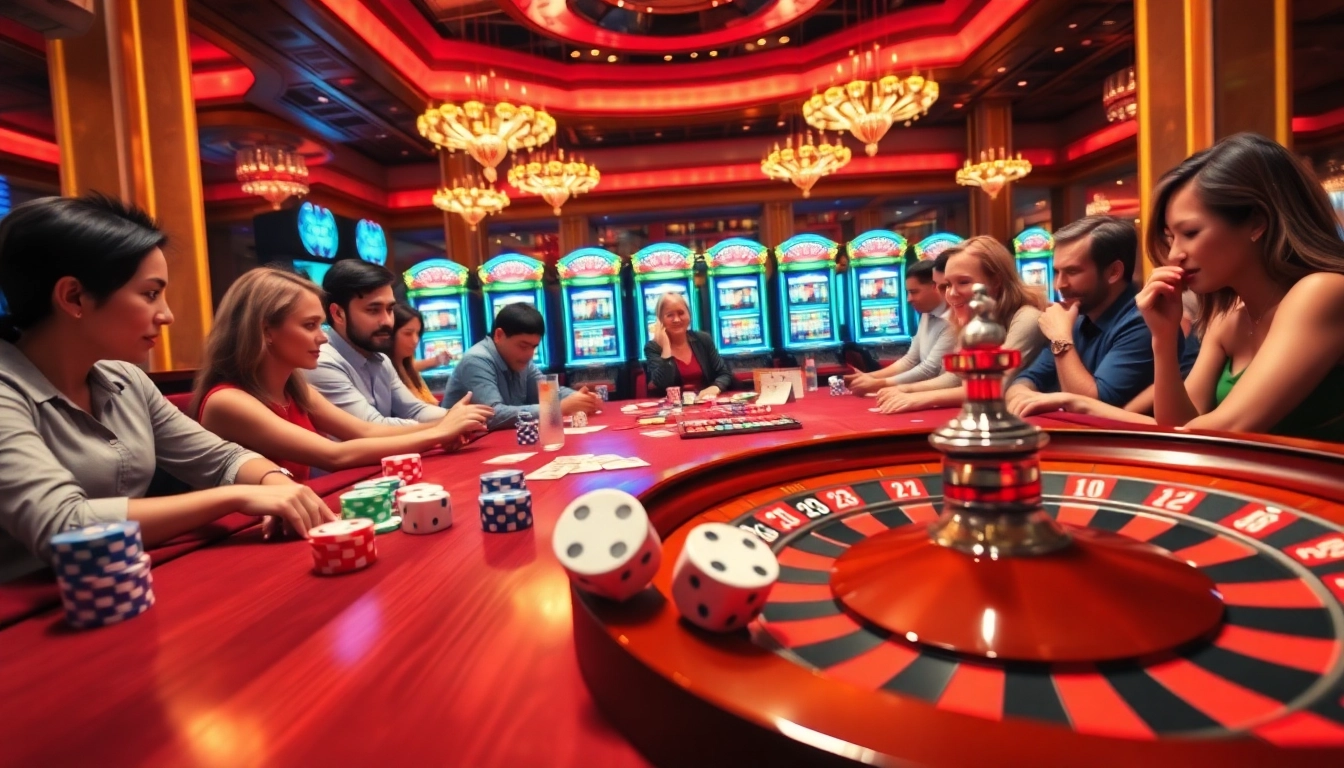 Experience the thrill of loki88 at a lively casino poker table filled with colorful chips, cards, and dice.