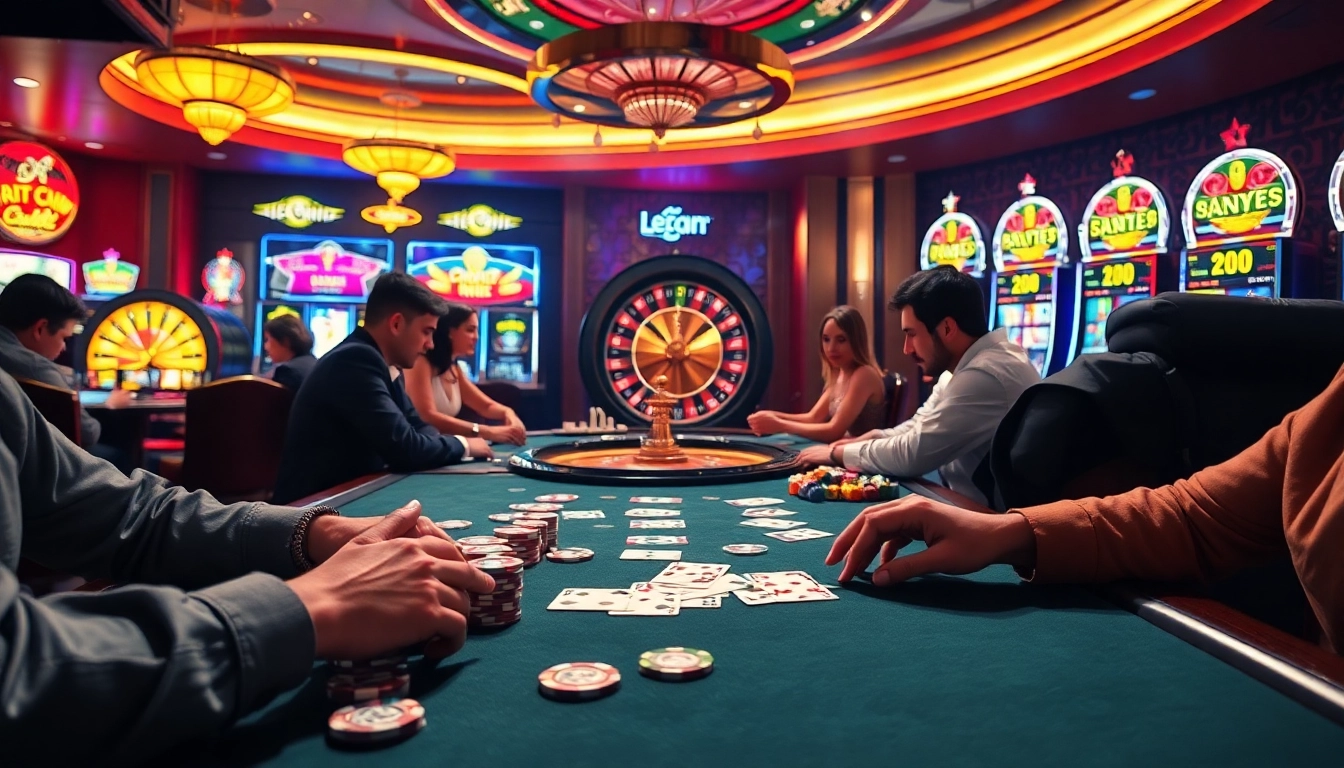 Experience the excitement at the top nhà cái uy tín nhất with vibrant casino activities including poker tables and roulette wheels.