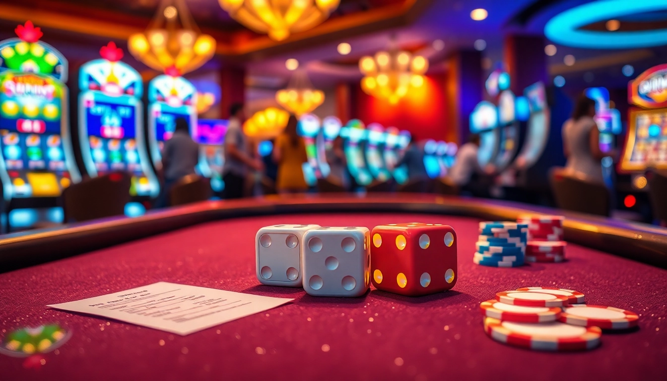 Exciting game of tài xỉu Sunwin displayed on a casino table with vivid dice and poker chips.