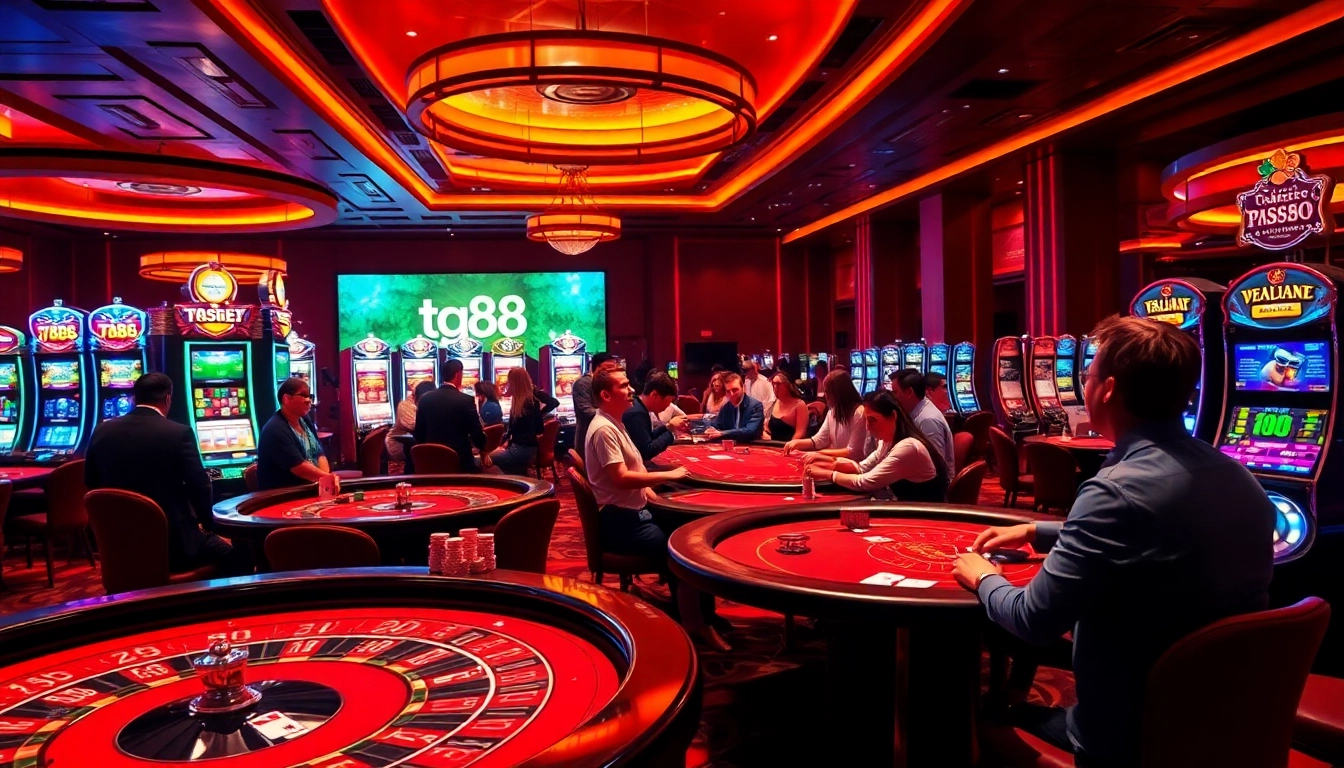 tg88 đăng nhập enhances the thrill of winning at a vibrant casino with exciting table games and slot machines.